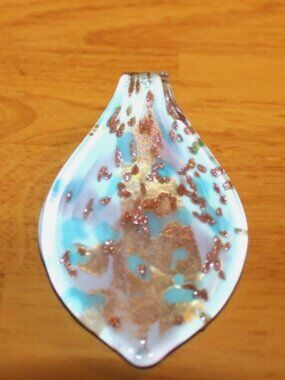 Art Glass Pendant – Aqua Blue with Gold Flecks Murano Style Handmade Lampwork